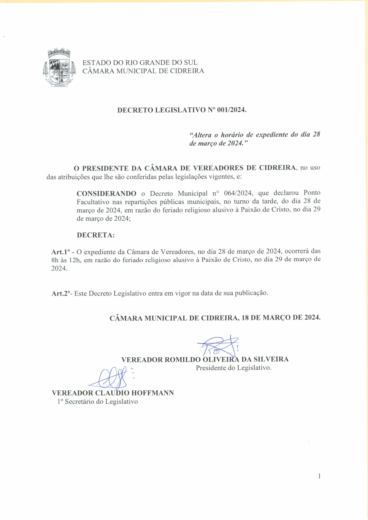 Decreto Legislativo Nº 001/2024